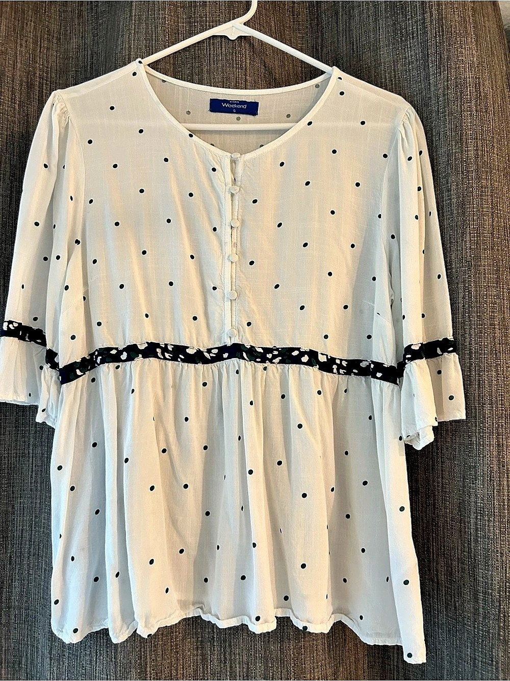 Weekend Polka Dot Blouse in White & Black Like New